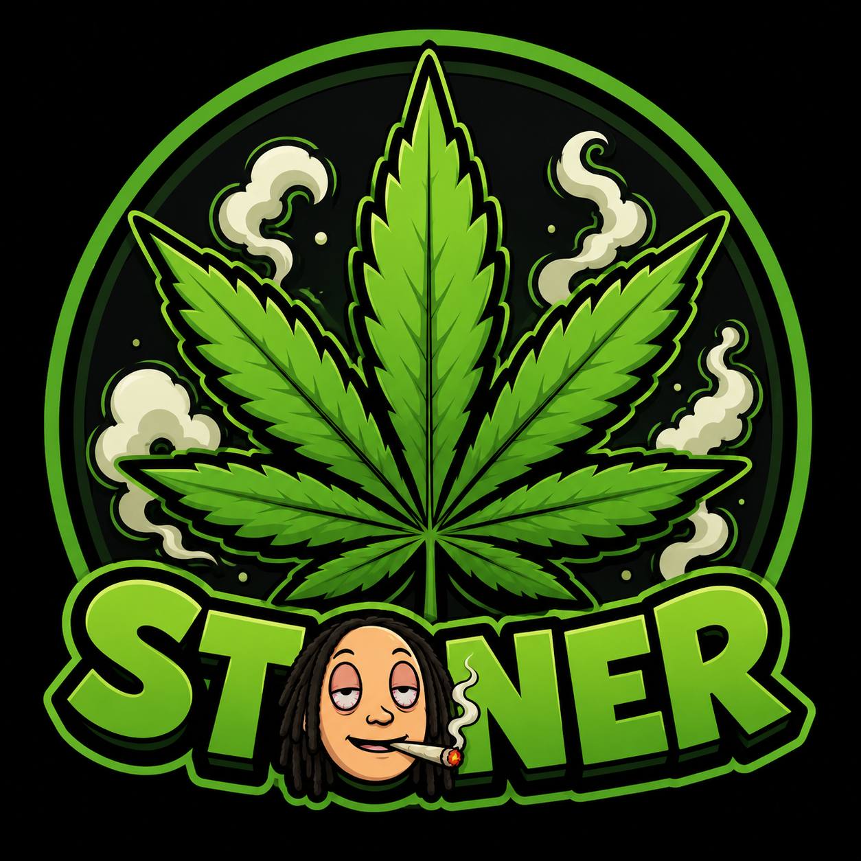 STONER memecoin logo featuring cannabis leaf and cartoon character